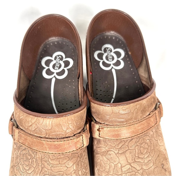 Sanita Embossed Leather Clogs Floral Tooled Brown EU 40 / US 9.5–10 - Picture 5 of 9